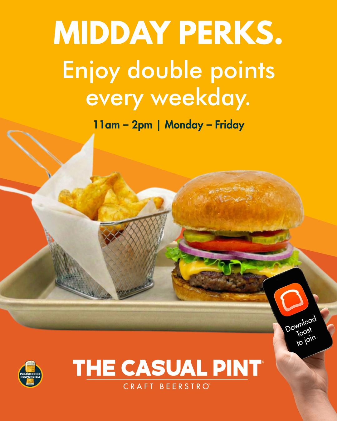 The Casual Pint, Double rewards Points at Lunch